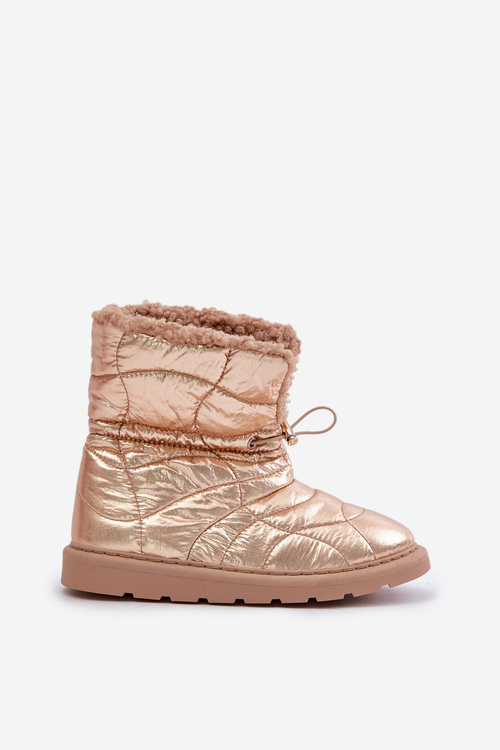 Dámské Sněhule Se Stahováním Zateplené Kožíškem Typu Beránek Růžové Zlato Vamidra
