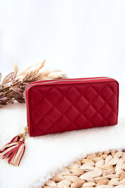 Velká Prošívaná Peněženka Se Zipy Červený