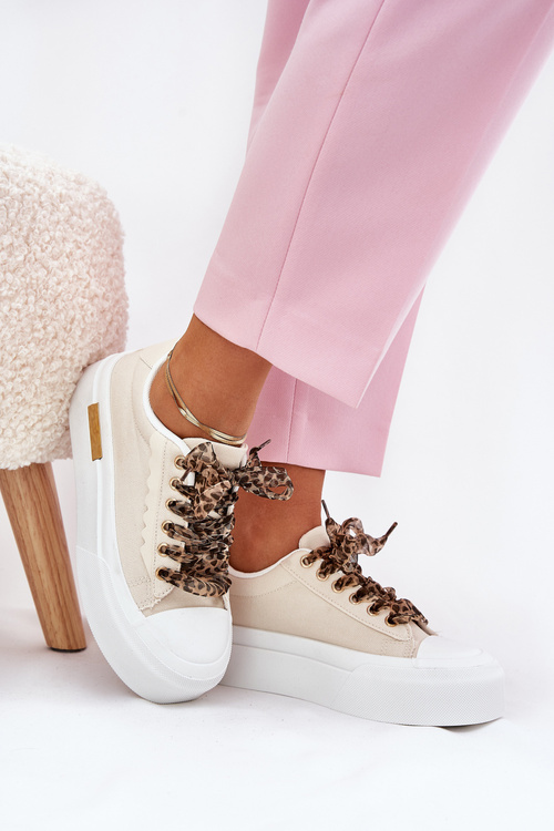 Dámské Tenisky Na Masivní Platformě S Dekorativním Šněrováním Béžové Zidora