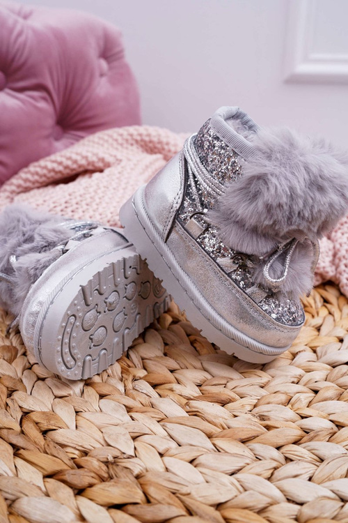 Detské topánky Snehové topánky so striebornou kožušinou Minnie Mouse