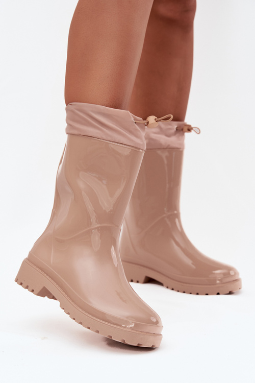 Béžové Dámske Gumové Čižmy So Sťahovaním Kessia