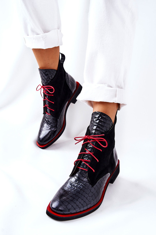 Kožené topánky aligátor čierna laorelia