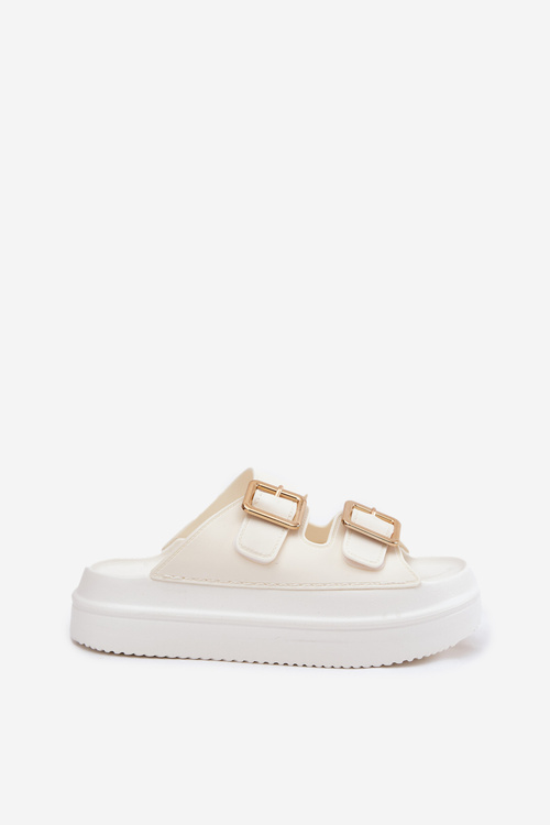 Dámske Sandały Na Platforme So Zlatými Prackami Ecru Zorila