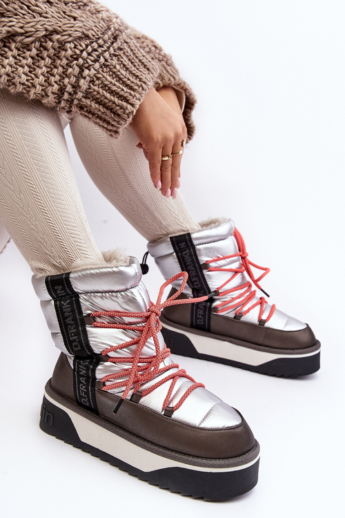 Dámske snehové topánky na hustej vegánskej podrážke d.franklin dfsh371006 striebro