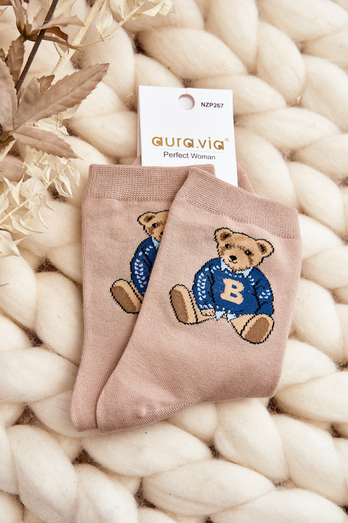 Dámske Vzorované Ponožky S Medveďom Žlté