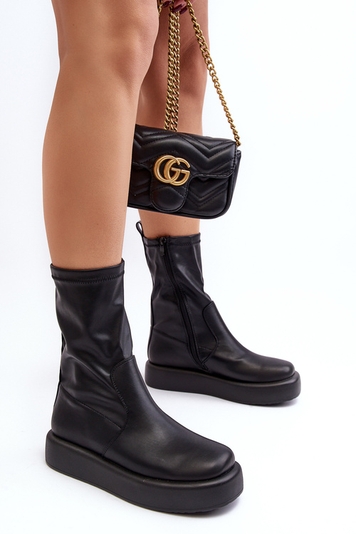 Dámské kotníčkové boty na platformě eko kůže černé Algedi