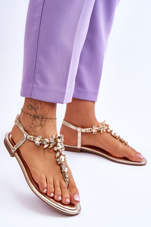 Dámske sandále japonské so zlatými kameňmi Lenis