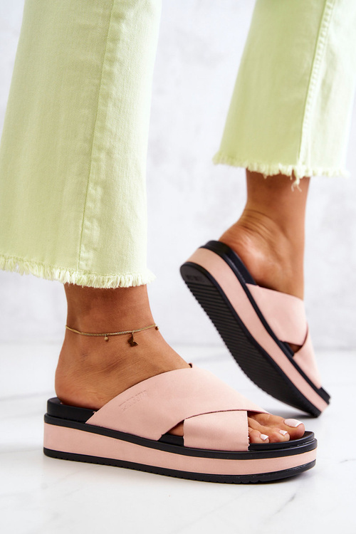 Dámske kožené papuče veľká hviezda jj274722 ružová