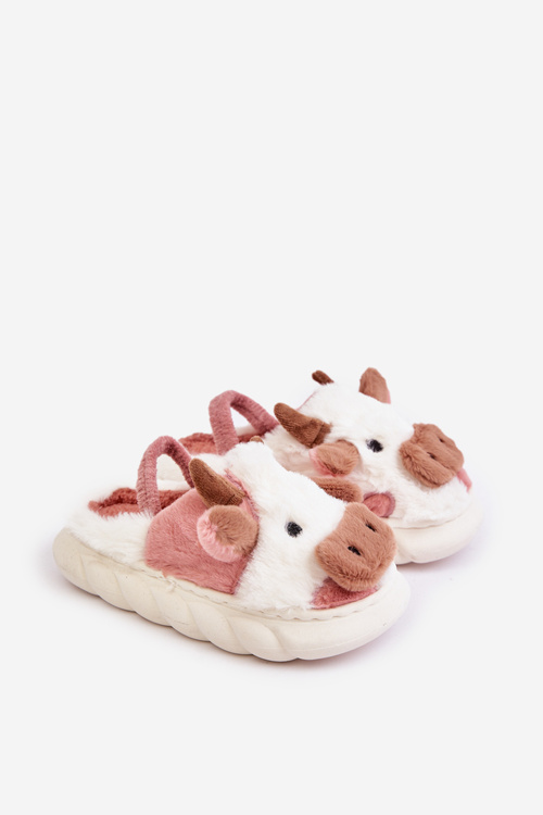 Dětské Chlupaté Pantofle S Kravským Motivem Růžové Tamorrin