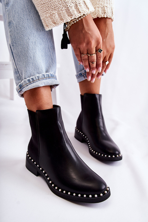 Kožené topánky Jodhpur topánky s perlami čierna jilana