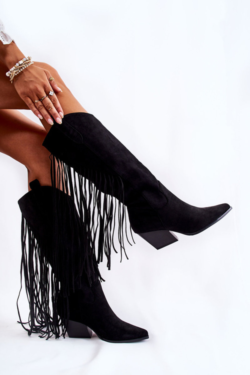 Dámske semišové topánky kovbojské topánky s stranou čiernou simou