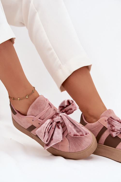 Dámske tenisky s semišovou mašľou ružové Ashlyn