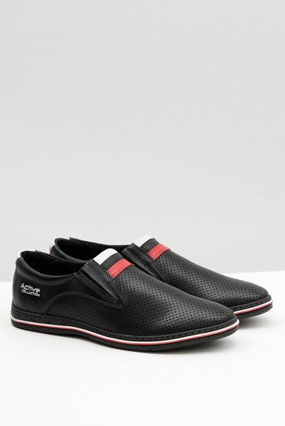 Černé Kožené pánské perforované boty slip-on Mello