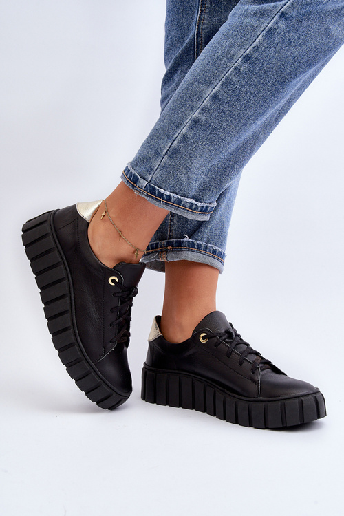 Dámska kožená poltopánka na hrubej podrážke Zazoo 2919 Čierna