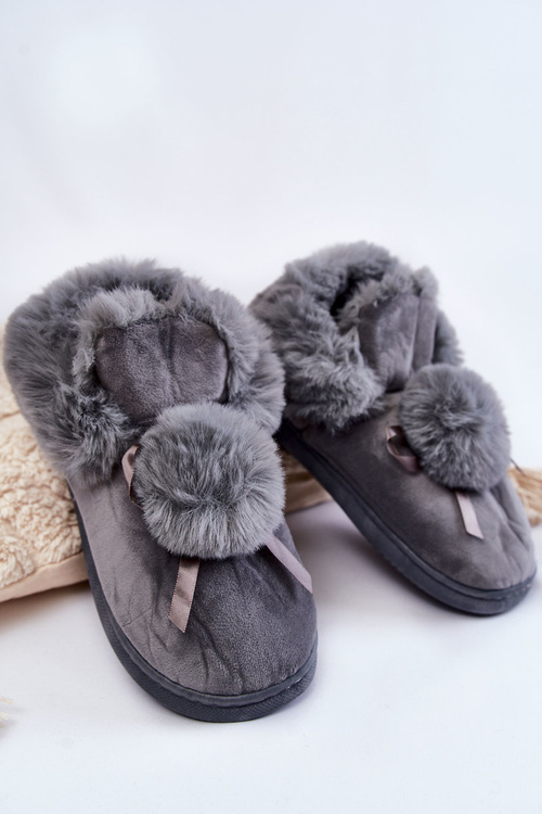 Dámské nazouvací kožešinové pantofle s bambulí Šedá Noemi