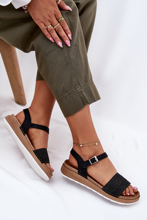 Dámské sandály s pletením na pásku Černé Inblu GS000050