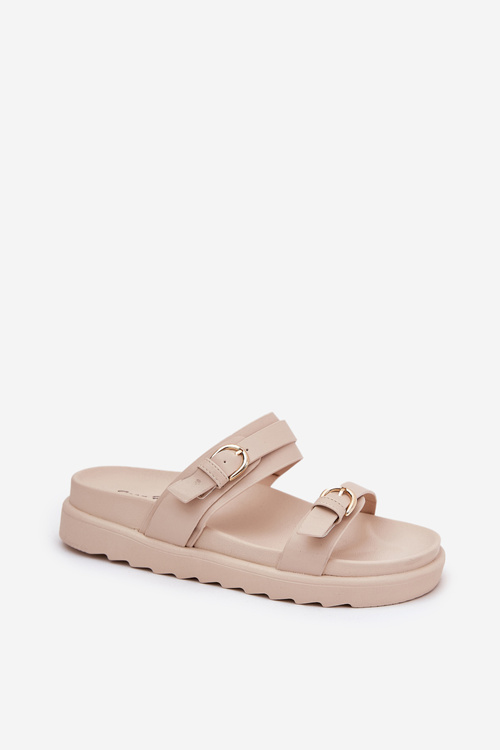 Dámské Pantofle Na Platformě Se Zlatými Sponami Béžové Wernone