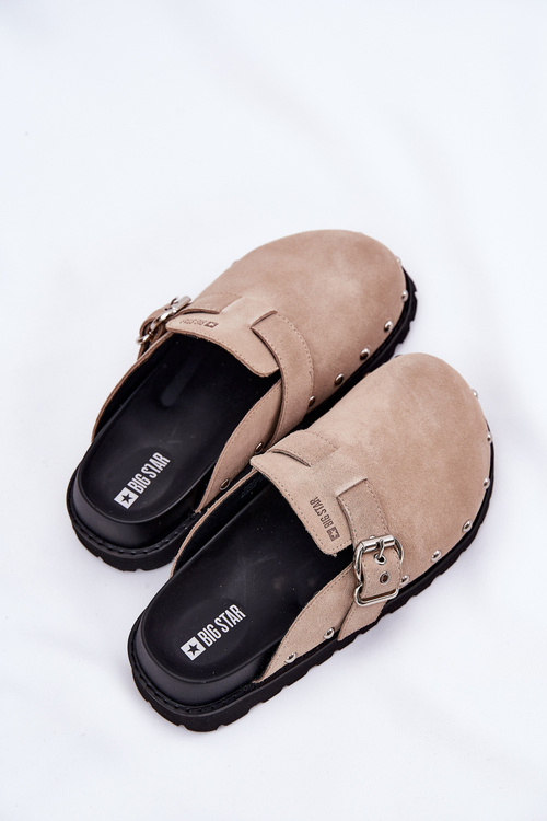 Semišové Pantofle Dámské Na Platformě Big Star RR274A376 Béžové