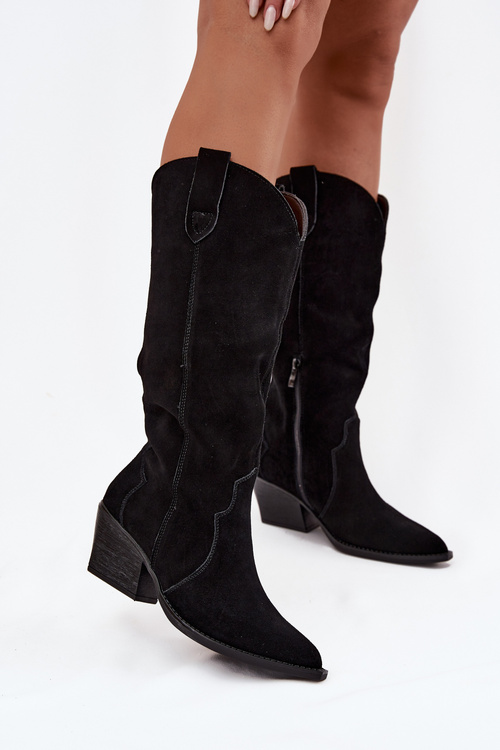 Kožené semišové čižmy dámske zateplené čierne Urselle