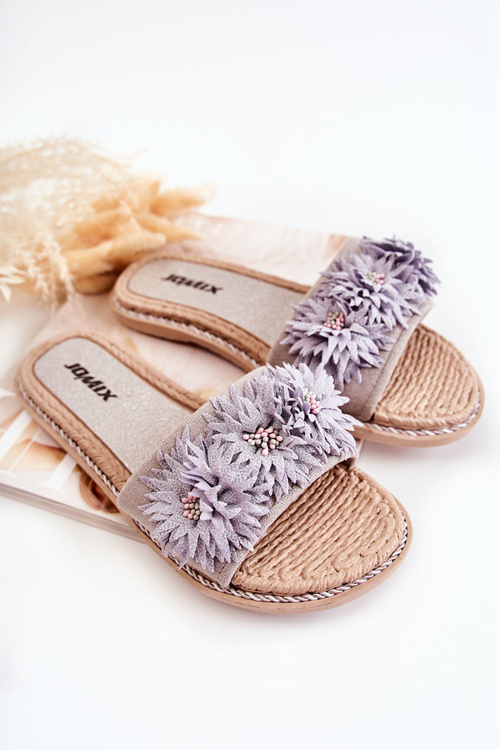 Dámské pantofle s materiálem květiny Šedá Susana