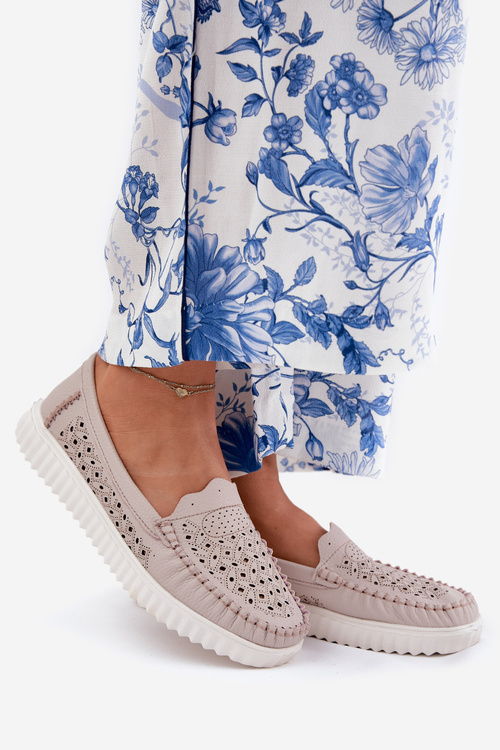 Kožené Dámske Mokasíny S Ažúrovým Vzorom Vinceza 88028 Béžové