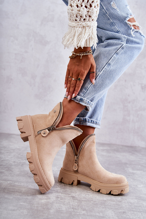 Dámské Semišové Boty Se Zipy béžové Rhythm