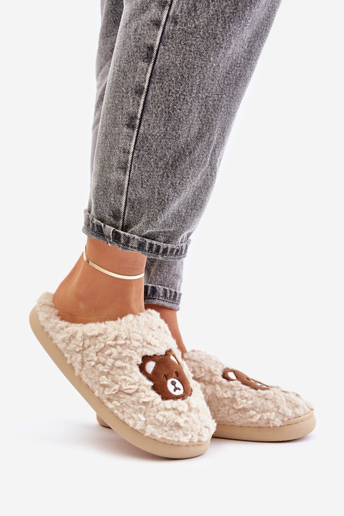 Dámské Pantofle S Kožešinou Typu Beránek A Medvídkem Béžové Temiena