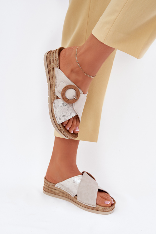 Dámské Sandály Na Klínu S Dekorativní Sponou Světle Béžové Inblu RV000012