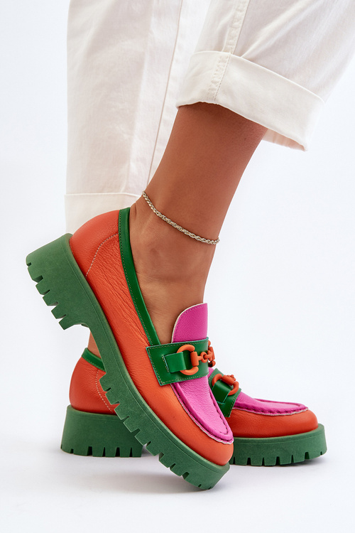 Dámske kožené mokasíny s ozdobou CheBello 4444 oranžové