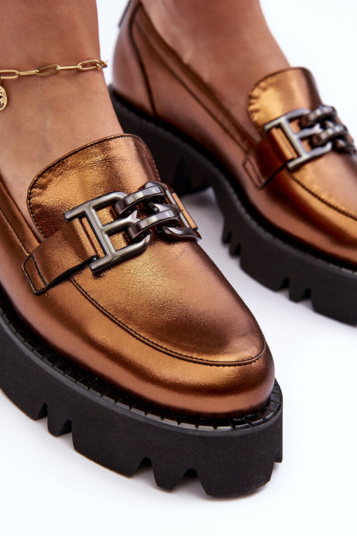 Dámské kožené polobotky Loafersy s ozdobou zlatou Lyndani