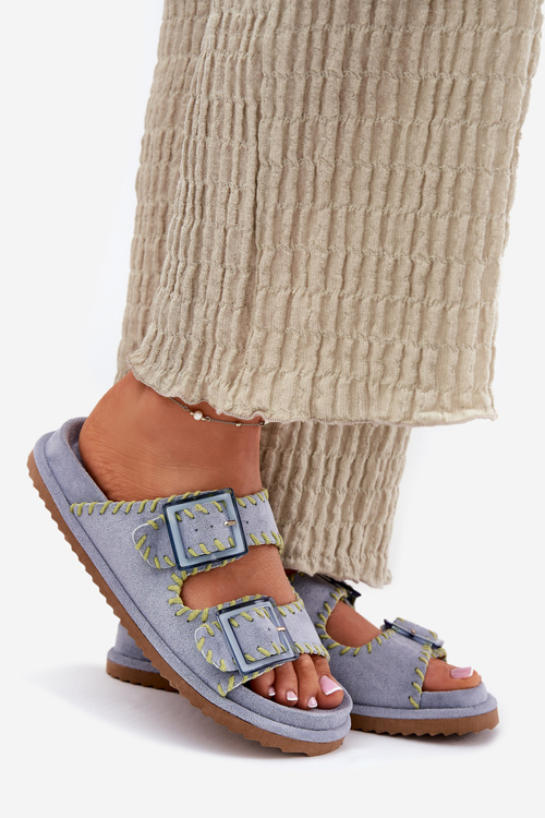 Dámské Pantofle S Sponami A Ozdobným Obšitím Modré Visley