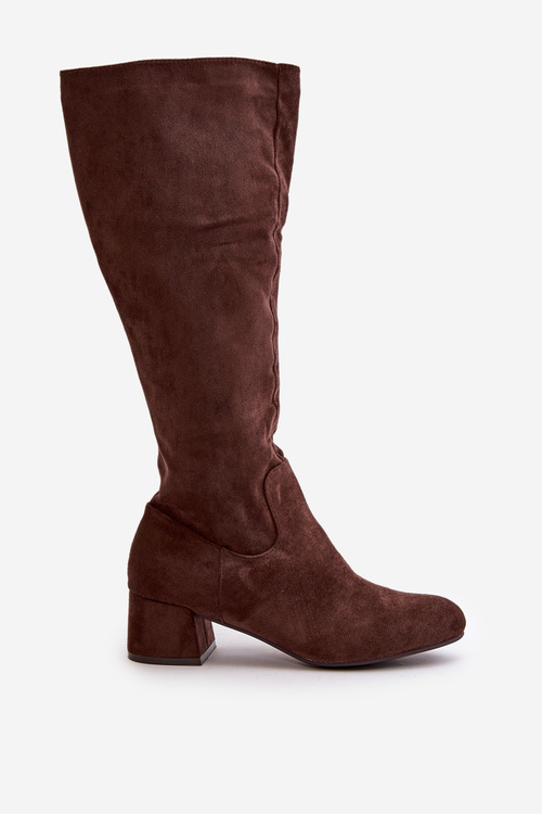 Eko semišové dámske kolenne čižmy na zips hnedé Elitara