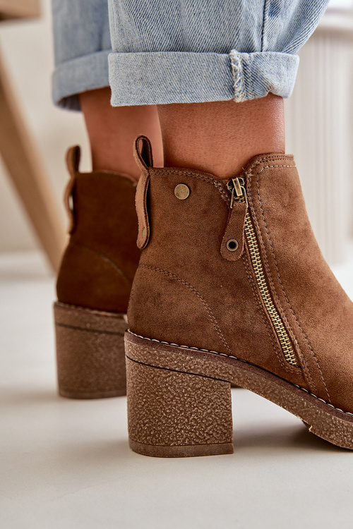 Zateplené Dámské Botky Na Podpatku Z Eko Semiši Hnědé Velarilla