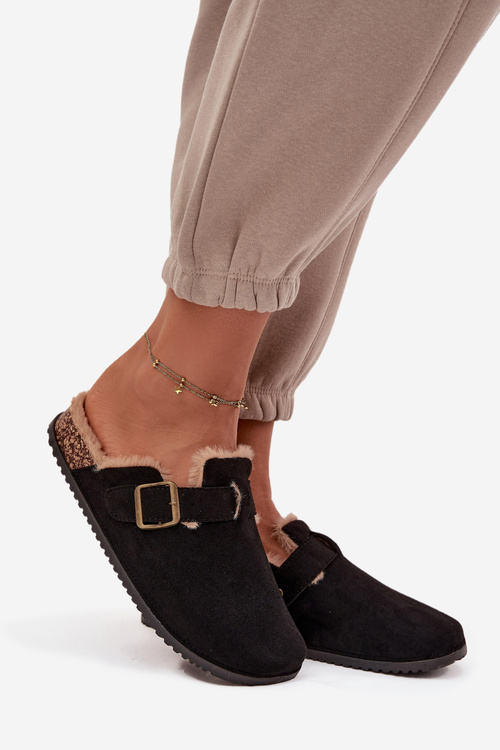 Dámské pantofle s kožešinou s klipem Černé Sylisse