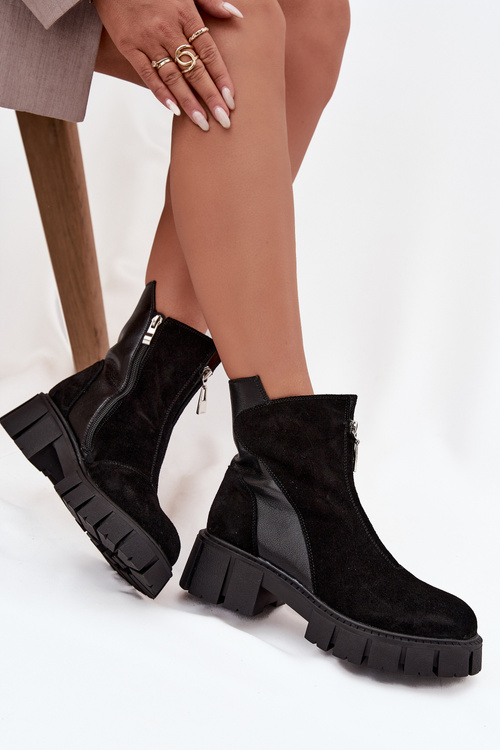 Dámske čižmy z pravej semišovej kože s podšívkou D A JC52 874 Čierne