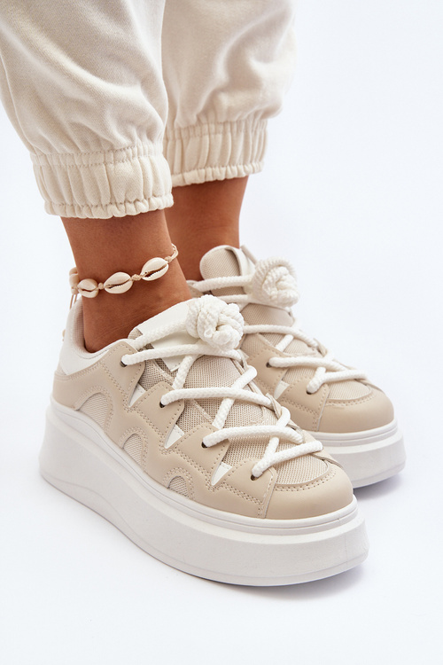 Dámske tenisky s hrubým šnurovaním béžové Vinali