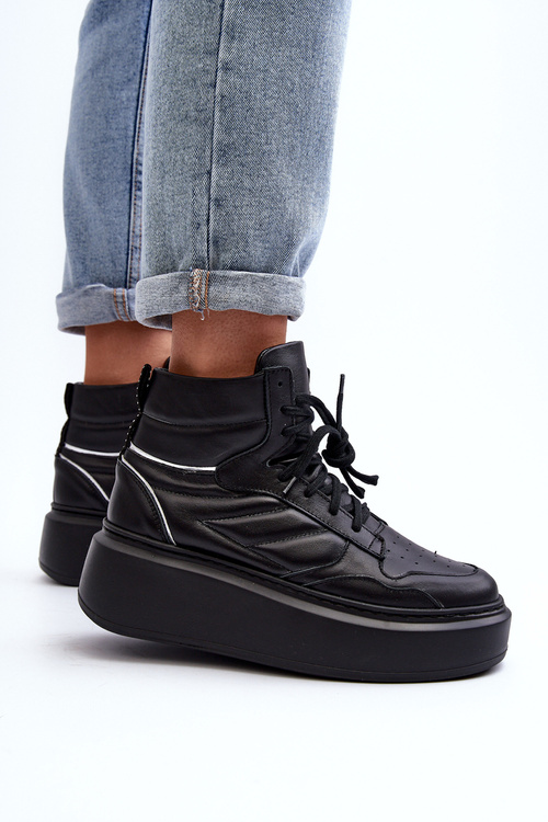 Zazoo 3392/X Dámské Kožené Sportovní Boty na Platformě Černé