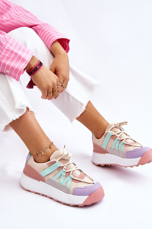 Dámske semišové športové topánky na platforme Beige-Pink Rohan
