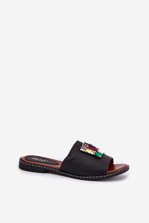 Dámské sandály na plochém podpatku s ozdobou černé Clelione