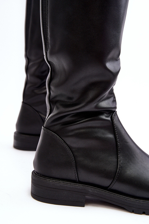 Dámské zateplené kozačky na ploché podrážce černé Evelio