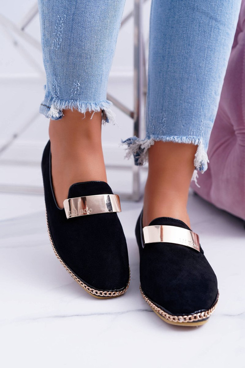 Dámske mokasíry Lu Boo Black Golden Panama Chain