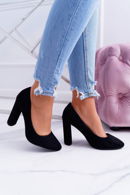 Dámské Lodičky na podpatku semišové Černé Verdi