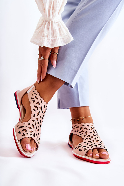 Kožené svetlo otvorené dielo alima ružové sandále