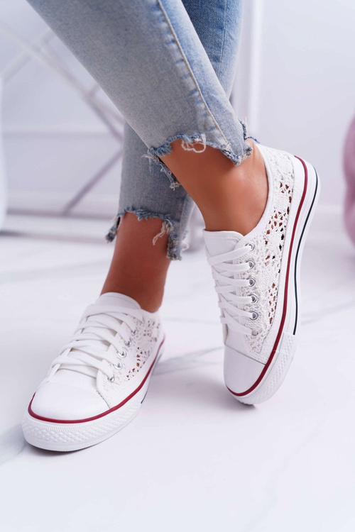 Nízké Dámské Tenisky Krajka Bílé Veroli