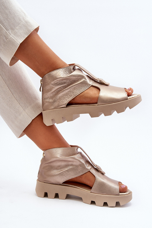 Zazoo 999 Kožené dámské sandály s zipem Zlaté