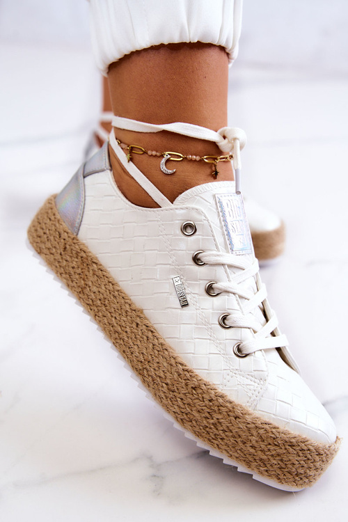 Zviazané espadrilles na pletenej veľkej hviezde jj274397 biela platforma