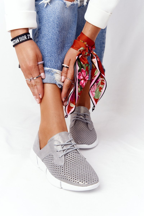 Dámska kožená športová topánky Šedý výlet