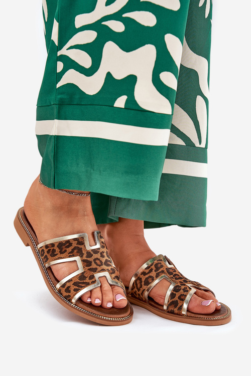 Kožené Ploché Klapky S Pantherou Zazoo 40383 Hnědé