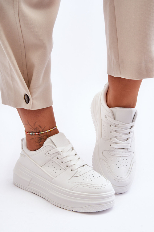 Dámské kožené sportovní boty na masivní platformě bílé Belisso