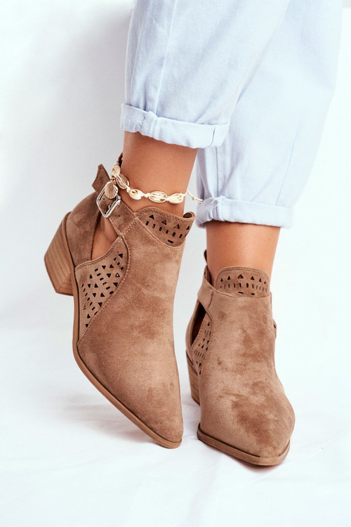 Semišové Kotníkové Boty Na Podpatku Béžové Esen